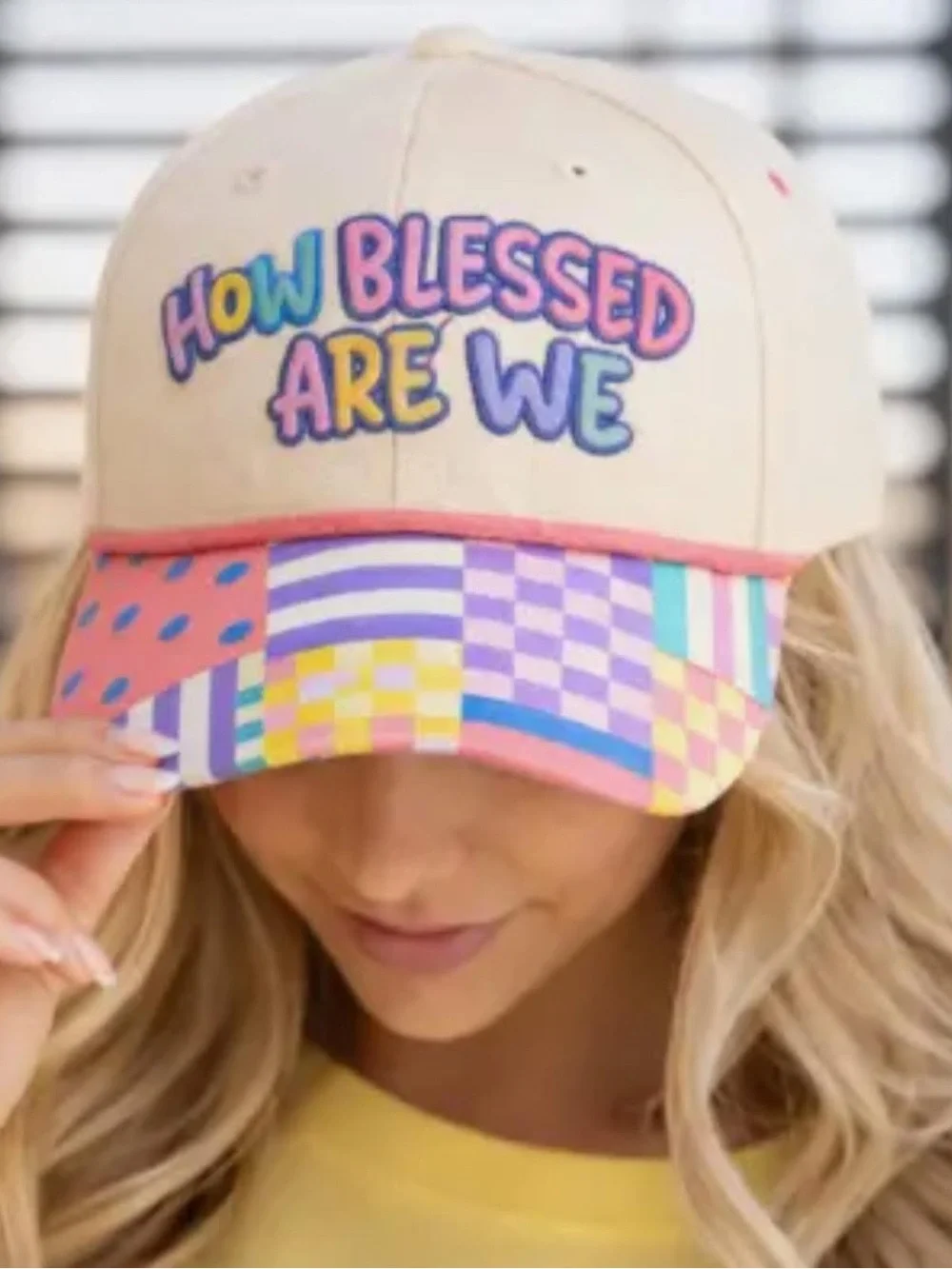 How Blessed Are We Cap - Cream with Multicolor Brim - Picture 3 of 6